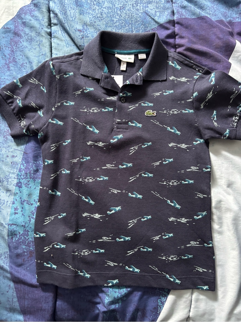 Lacoste Navy Polo with Aqua Swimmer Print